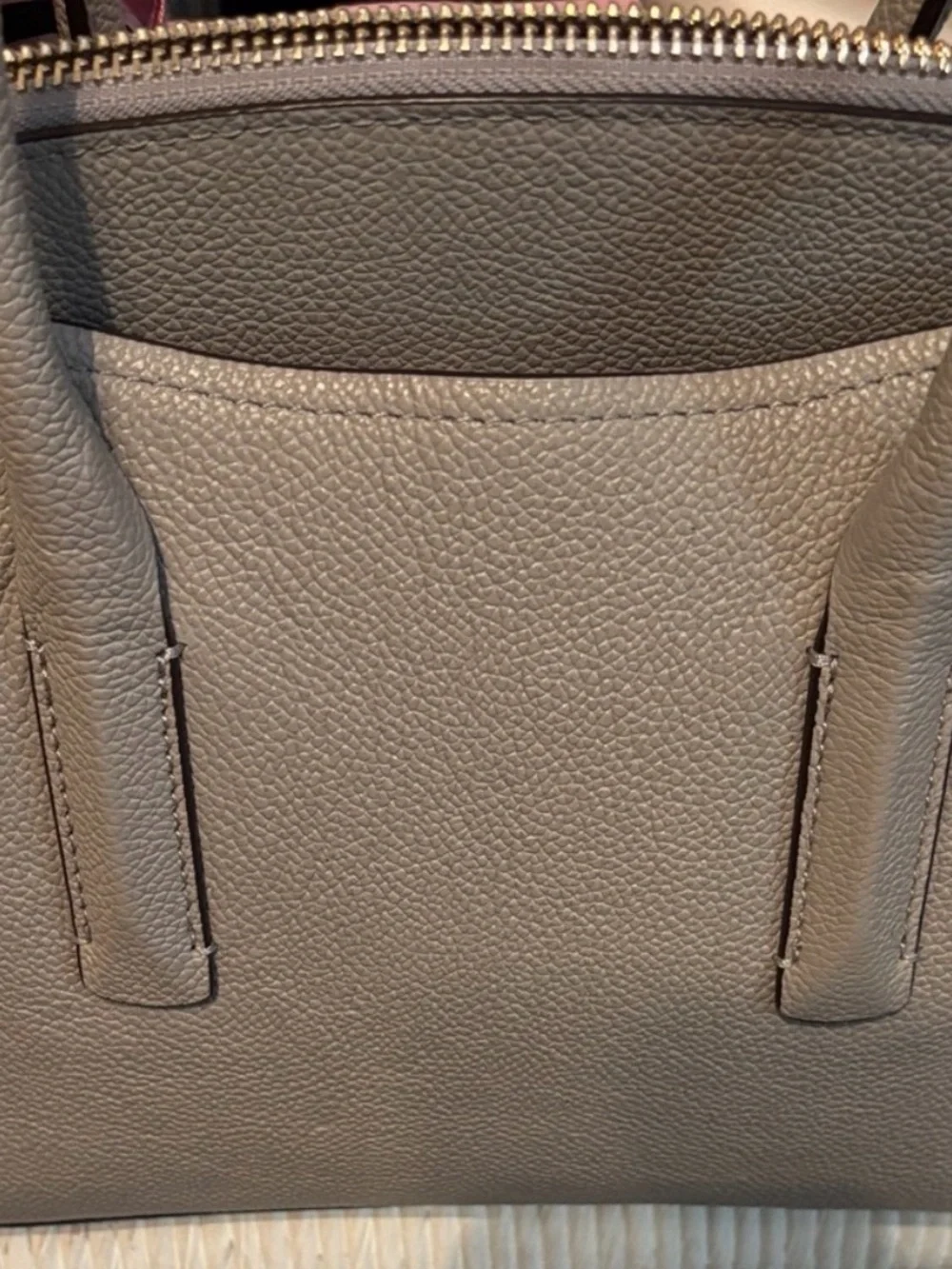Kate Spade Taupe Leather Satchel with Pink Scarf Accent **small flaw-see pic**